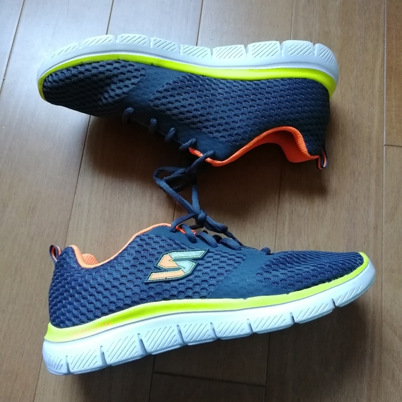 Skechers Flex Advantage Sneakers Navy with Neon Orange and Yellow MEN 6.5/ W 8.5 - Picture 4 of 13